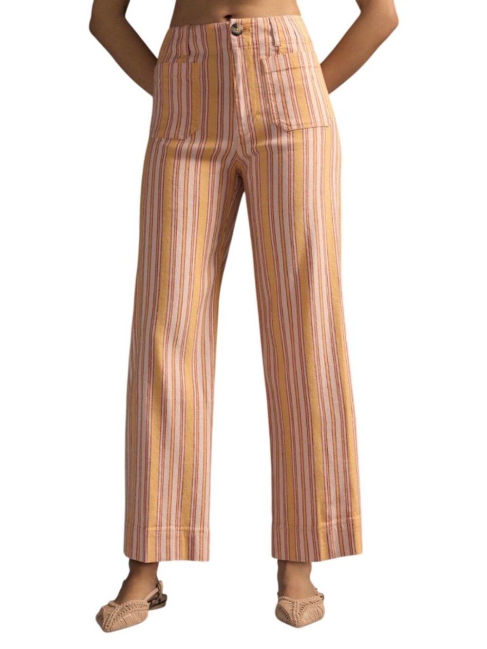 Maeve Anthropologie The Colette Striped Linen Blend Wide Leg Pants Size 32